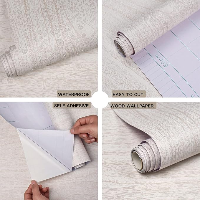 White Wood Contact Paper for Cabinets/Drawers Wood Grain Peel and Stick - Image 2