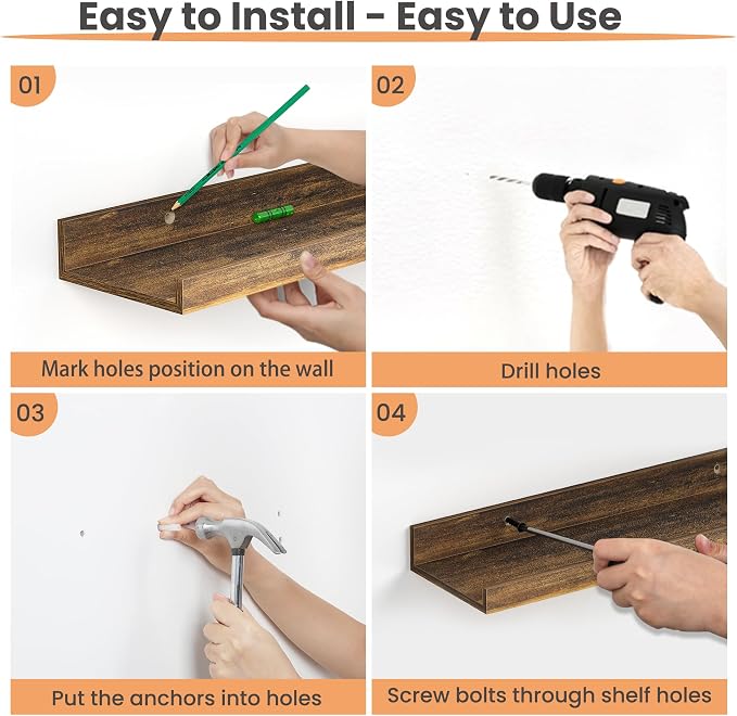 upsimples Floating Shelves for Wall, 47.3 Inch Shelves for Decor Storage Set of - Image 3