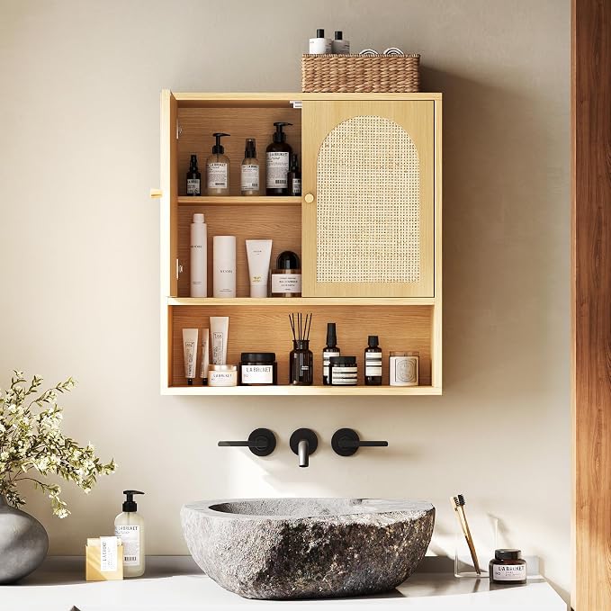 VINGLI Rattan Bathroom Wall Cabinet, Boho Medicine Cabinet - Image 3