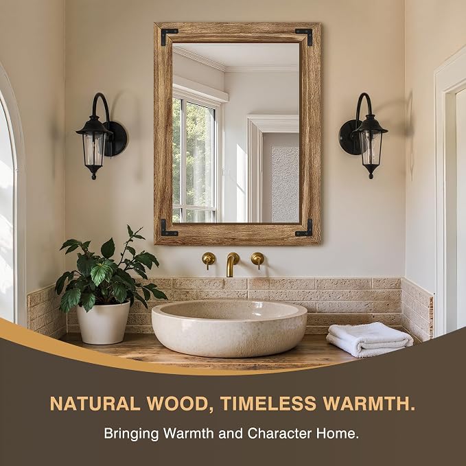 Wooden Bathroom Mirror for Wall, for Farmhouse, Living Room, Entryway Decor - Image 3
