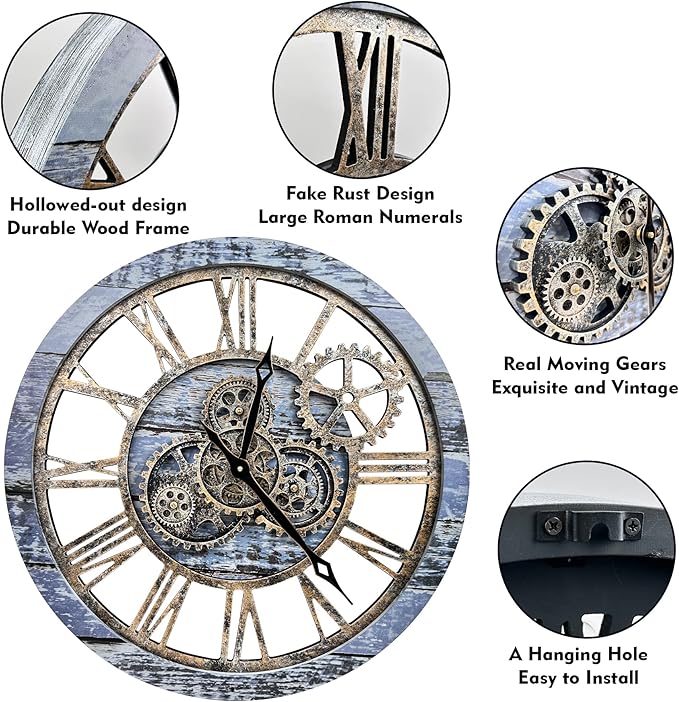 The B-Style Large Wall Clock 24 inch Moving Gear Wall Clock Oversized Vintage - Image 4