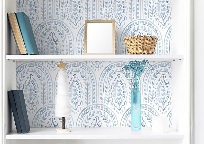 EeeComing Blue Peel and Stick Wallpaper Boho Wall Paper Peel and Stick Modern - Image 3