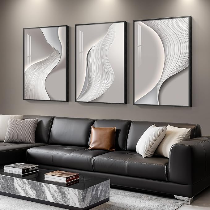 Large Framed Modern Abstract Wall Art, 3 Piece Minimalist Bright Style Prints - Image 2