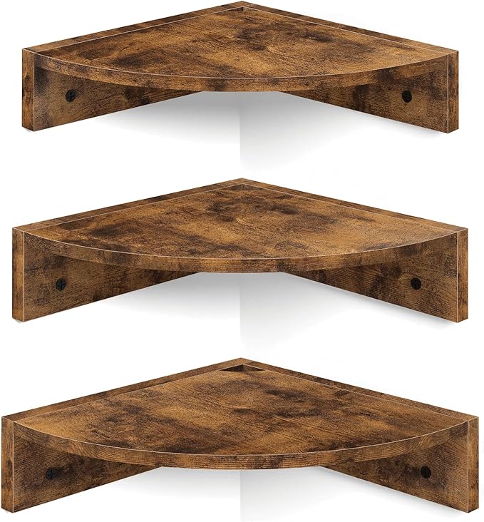 Homode Corner Shelf Wall Mount, 3 Tier Wood Wall Display Shelf, Storage by Homode