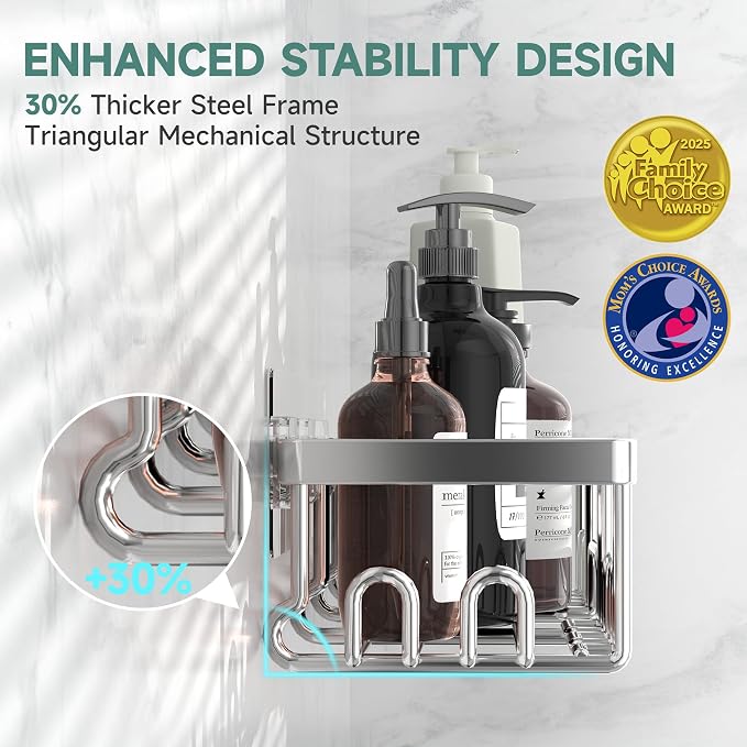 Veken Shower Caddy 6-Pack, Advanced Rustproof Design, No Drilling Adhesive - Image 2