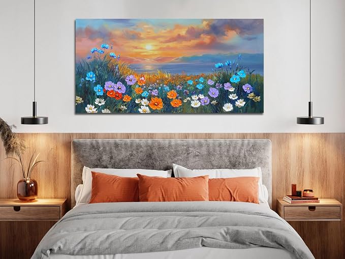 Ardemy Landscape Wall Art for Living Room Sunset Flower Large 40"x20", Canvas - Image 4