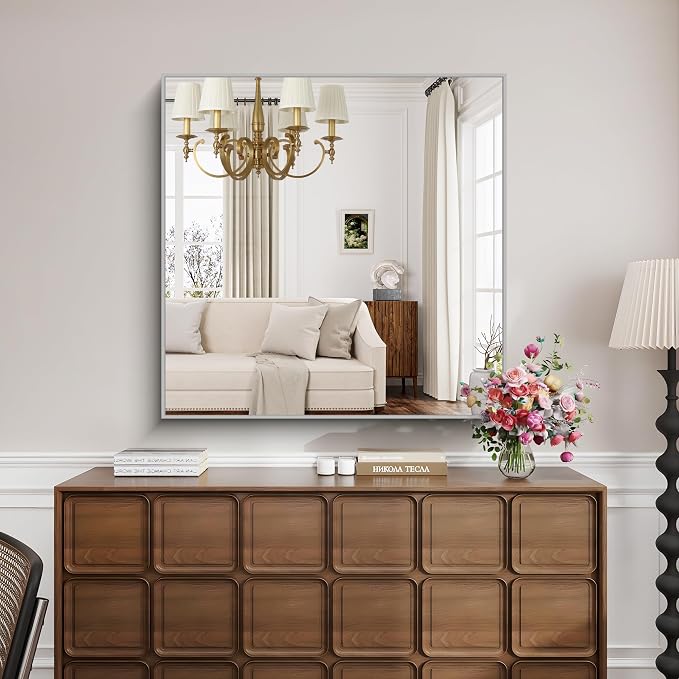 KOCUUY Silver Mirror, HD Tempered Glass, Anti-Rust Frame, Modern Design - Image 2
