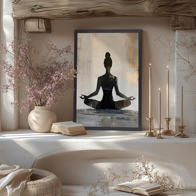 GELDSTEI Wood Framed Zen Wall Art, Modern Yoga Girl Canvas Painting, Tranquil - Image 2