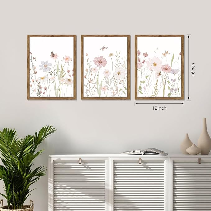 Framed Wildflower Wall Art Set of 3, Vintage Flower Botanical Paintings - Image 3