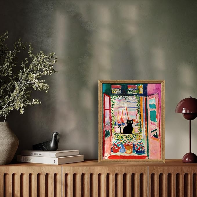 Fantasy Artists Henri Matisse Cat Wall Art, Framed Open Window Black Cat Canvas - Image 4