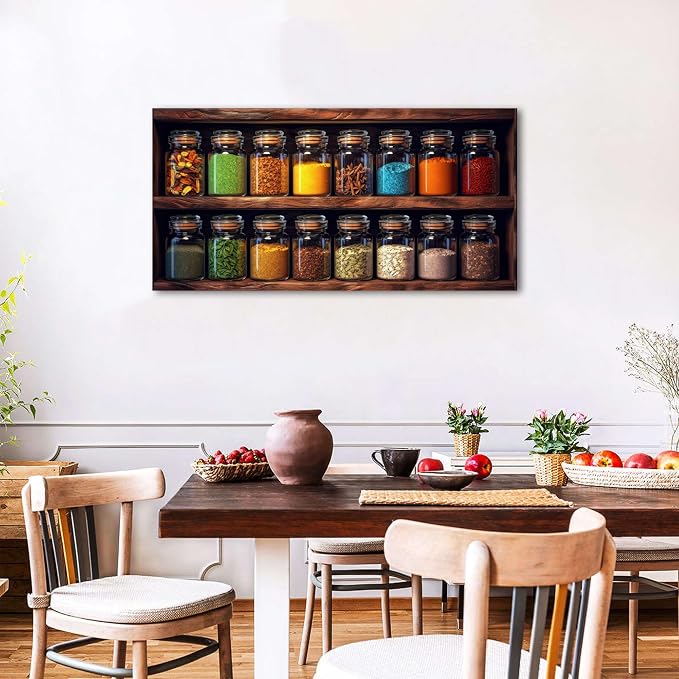 Colorful Kitchen Wall Art Mason Jar Spices Pictures Dining Room Wall Decor - Image 5