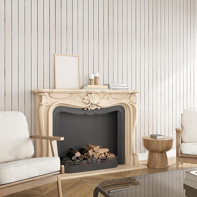 VEELIKE Cream White Oak Wood Slat Wall Panel Peel and Stick 3D Faux Wood Wall - Image 3