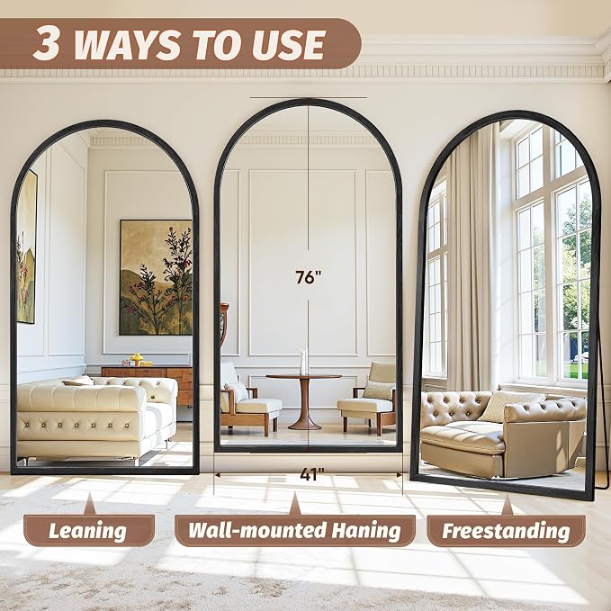 Full Length Mirror 76"×41" Floor Mirror Standing Tall Mirror, Arched Stand up - Image 7