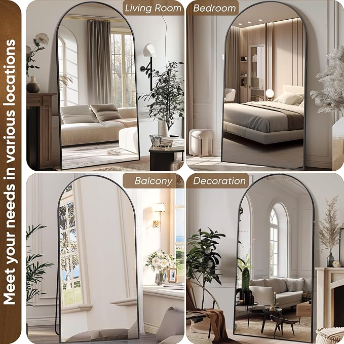 Antok 91" x46” Arched Full Length Floor Mirror, Free Standing/Wall Mount/Leaning - Image 5
