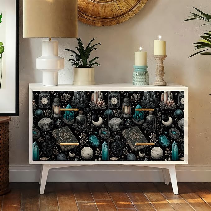 FLFK Black Wallpaper Peel and Stick Dark Witchy Wallpaper 16" x 384" Crystal - Image 6
