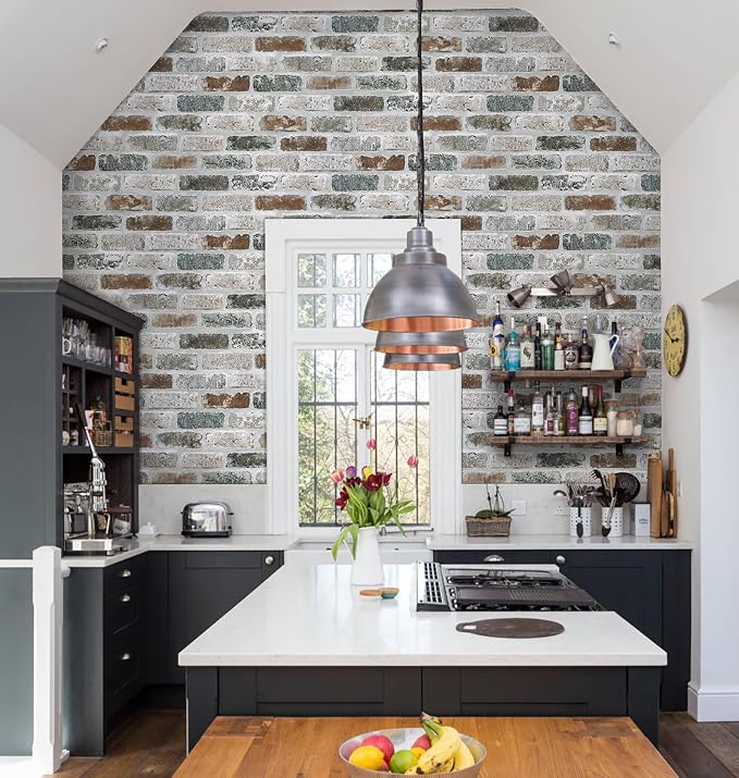 Guvana 17.3"×394" Brick Wallpaper Self Adhesive Wall Paper Red/Blue/Grey Brick - Image 3