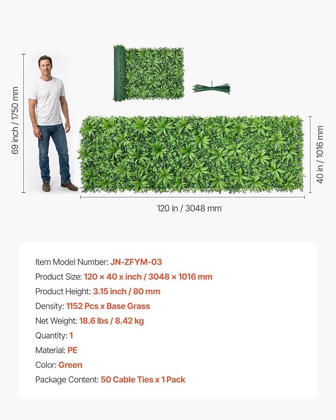 VEVOR Artificial Plant Wall, 40 x 120 in Artificial Boxwood Panels, Sun - Image 7