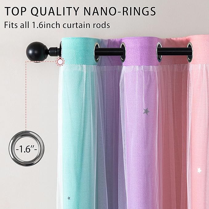 XiDi Curtains for Bedroom Decor, Kids Room Curtains for Girls Rainbow Colour - Image 2