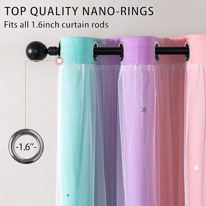 XiDi Curtains for Bedroom Decor, Kids Room Curtains for Girls Rainbow Colour - Image 2