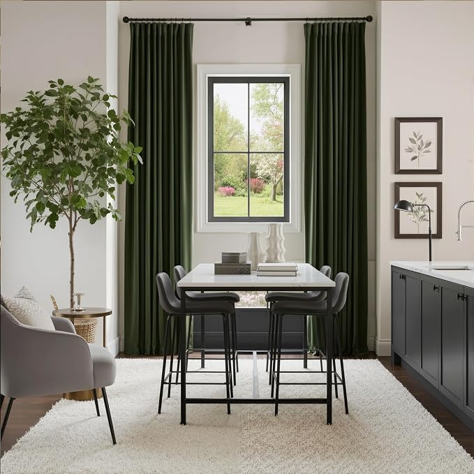 NICETOWN Olive Green 90 inch Long Velvet Curtains - Image 2