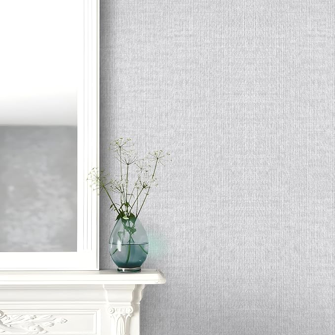 Light Grey Grasscloth Peel and Stick Wallpaper, Textured Vintage Contact Paper - Image 4