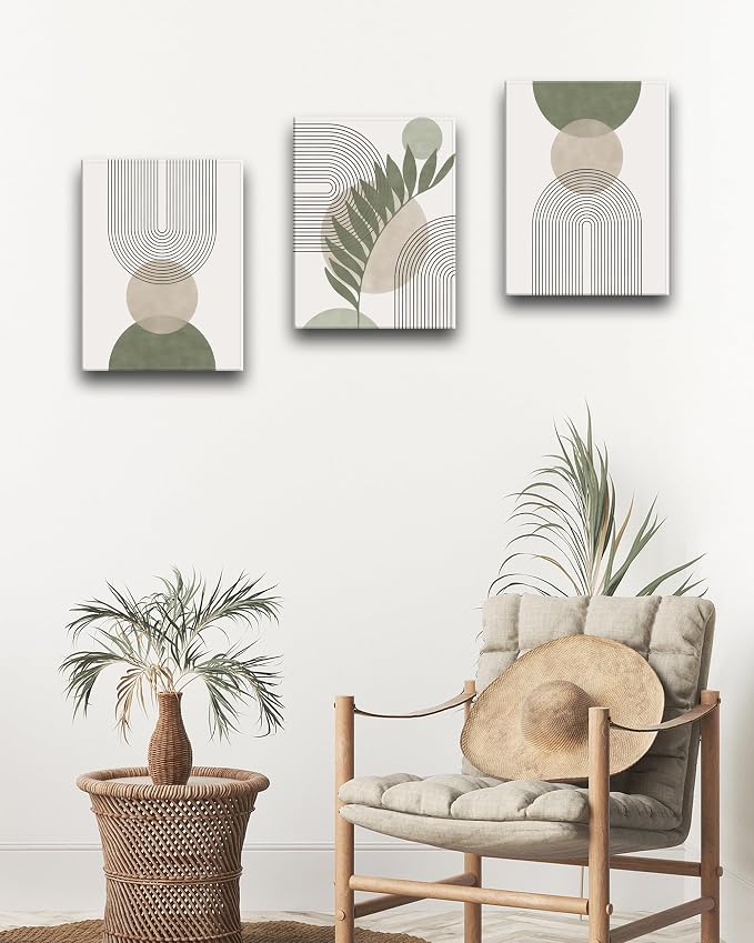 30x40CM Sage Green Boho Wall Art, Framed Canvas Bathroom Wall Art Pictures - Image 3