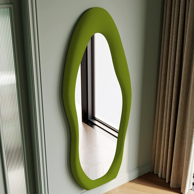 Honyee Full Length Mirror, Flannel Wrapped Wooden Frame Floor Mirror, Irregular - Image 3