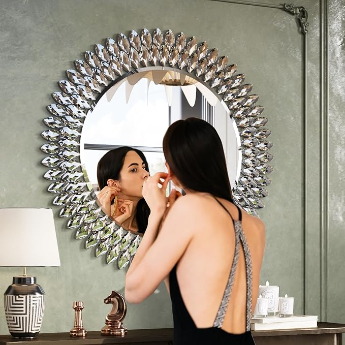 Kelly Miller Jeweled Mirror for Wall, 28 Inch Round Luxury Mirror - Image 3