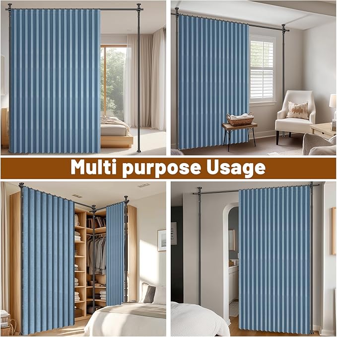 100% Blackout Room Divider Curtains Sets Blue 1 Panel W100 x L84in No Drill - Image 5