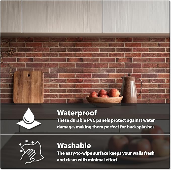 CONCORD WALLCOVERINGS ™ 3D Red Faux Brick Wall Panels - Image 4