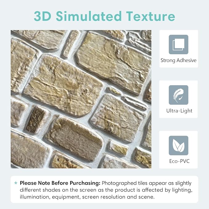 Commomy 10 Pcs 3D Stone Wall Panels Peel and Stick - Image 3
