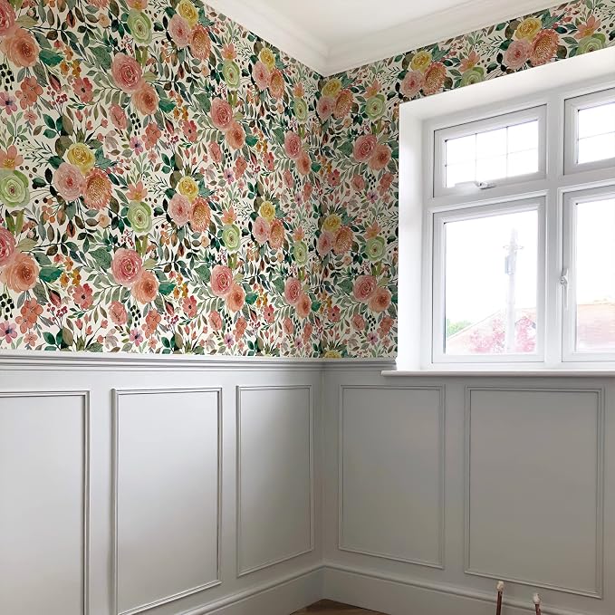 JiffDiff Floral Wallpaper Peel and Stick Pink Floral Wall Mural Removable Peony - Image 4