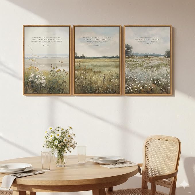 Framed Christian Wall Art Set of 3, Large Wildflower Bible Verse Canvas Prints - Image 3