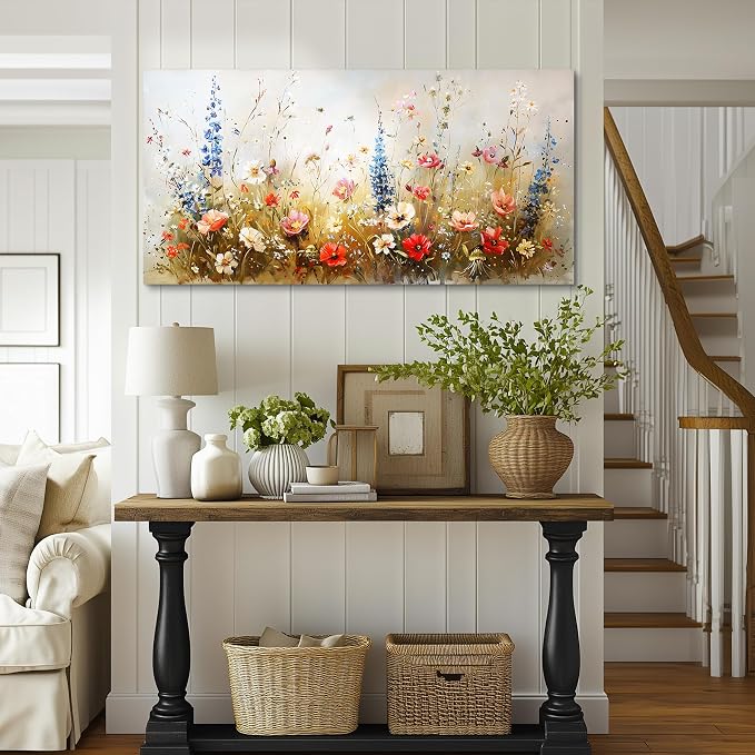 SERIMINO Modern Wildflower Wall Art, Rustic Botanical Floral Extra Large Artwork - Image 3