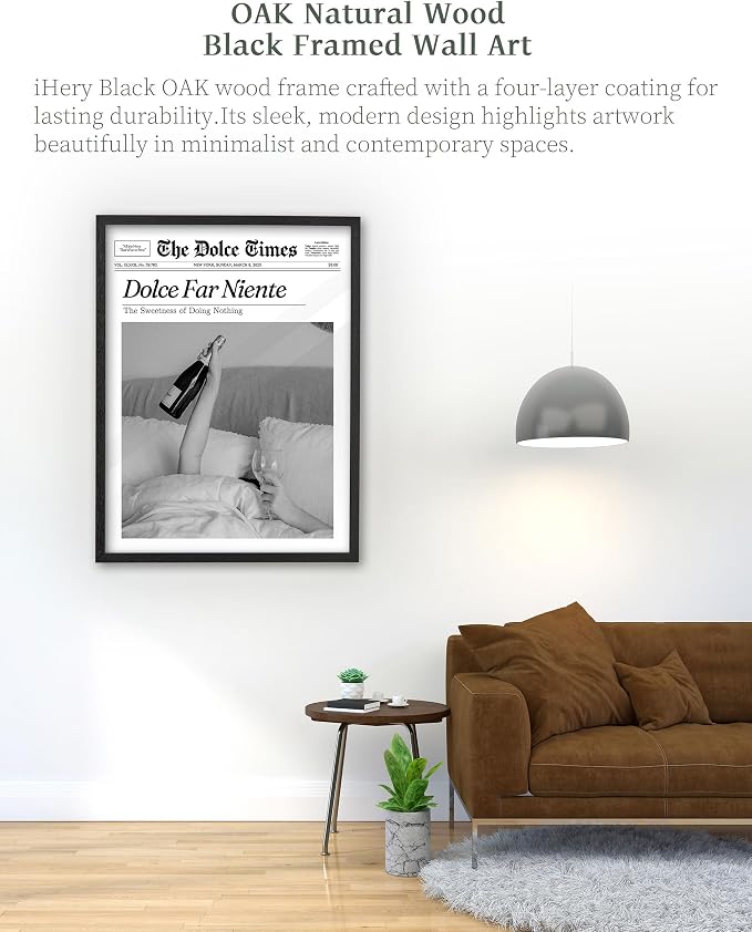 iHery Premium Natural Black OAK Wood 16x20in Dolce Far Niente Framed Wall Art - Image 2