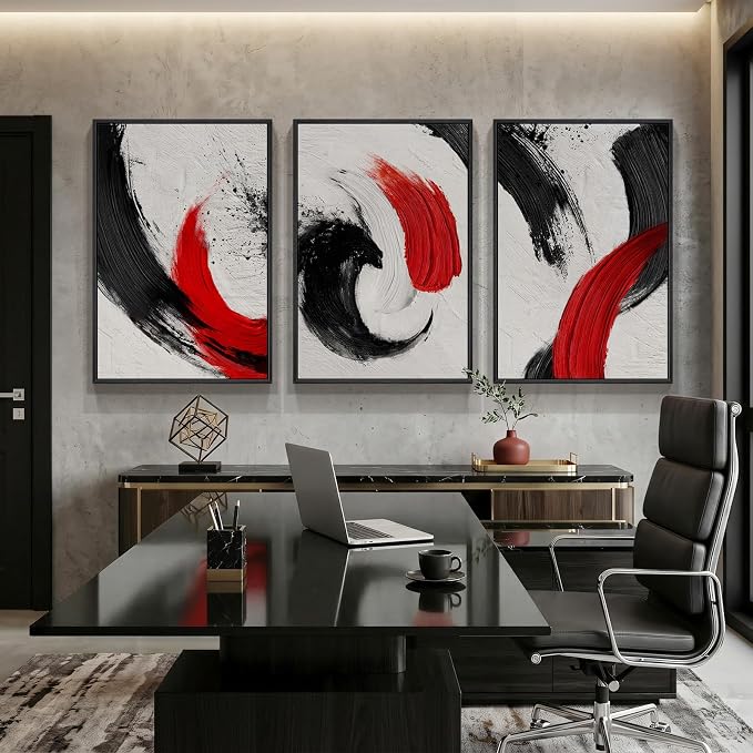 Large Framed Red Black White Abstract Wall Art - Image 6