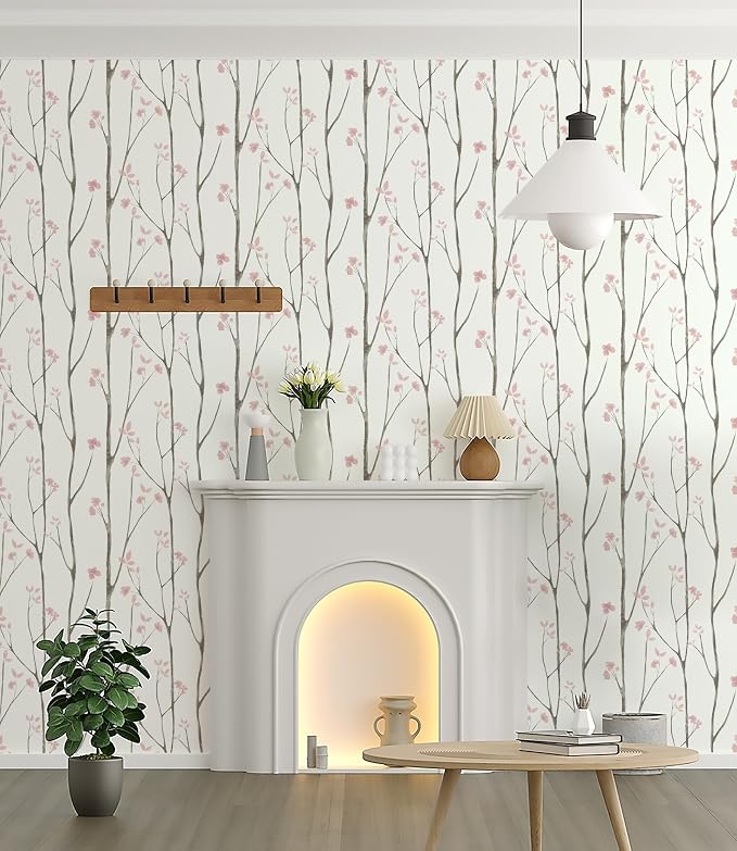 Timeet 197"x16" Floral Wallpaper Peel and Stick Wallpaper White and Pink - Image 8