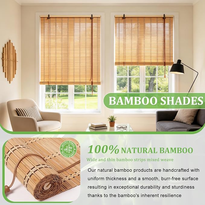 Bamboo Blinds 32x72 inch Bamboo Roman Shades - Image 3