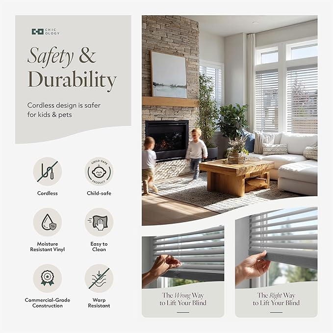 CHICOLOGY Cordless Mini Blinds for Indoor Windows, 40.75" W x 60" H, Light - Image 7