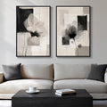 Large Framed Neutral Abstract Floral Wall Art, Minimalist Pictures by Cuspin