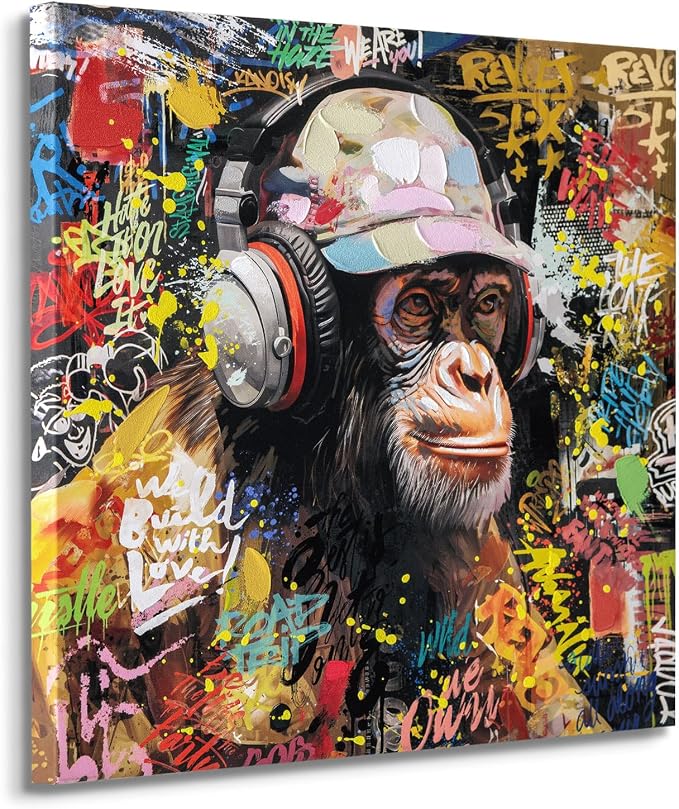Modern Pop Art Monkey Canvas Wall Art, Street Graffiti Gorilla Canvas Painting - Image 6