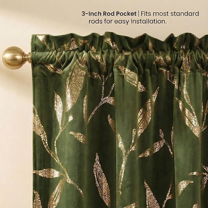 NICETOWN Olive Green Velvet Curtains - Image 4