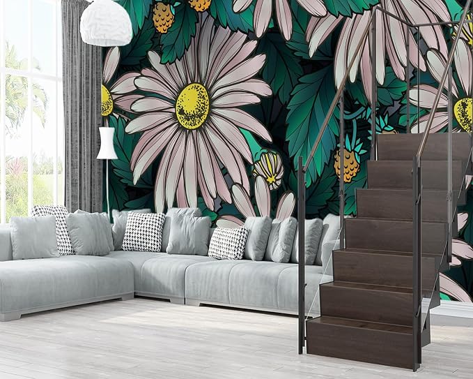 XMPMBM-Sunflower Cartoon Plant Floral Fabric Wallpaper Leaf Botanical Living - Image 3