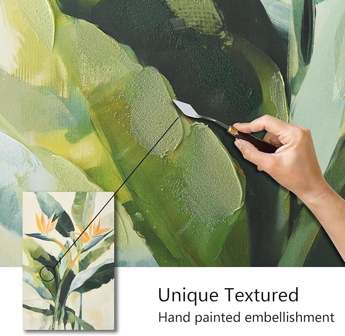 JolyWell Hand-paintd Botanical Canvas Wall Art Sage Green Leaf Tropical Plant - Image 3