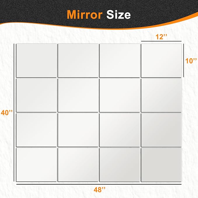 Delma Frameless Mirror Tiles 12"x10"x16 Pcs Wall Mounted, Shatter Resistant - Image 4