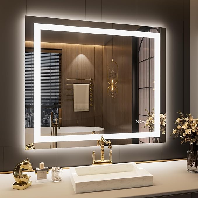 LOAAO 44"X36" LED Mirror for Bathroom, Lighted Bathroom Mirror by LOAAO
