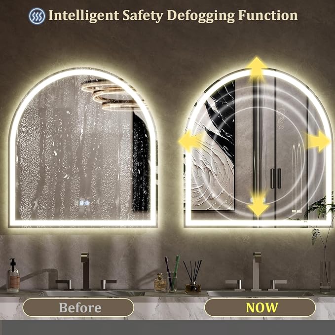 BEAUTYPEAK 34x30 LED Arch Bathroom Mirror - Image 2