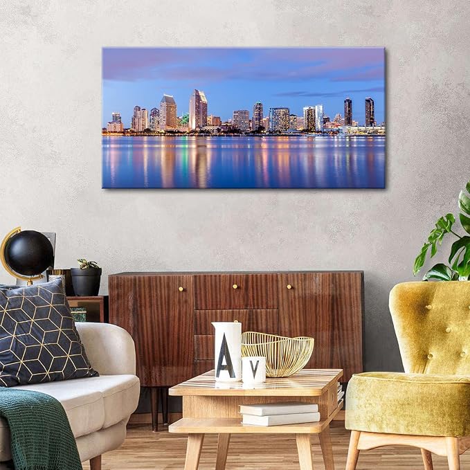 San Diego City Wall Art USA Cityscape Wall Decor Sunset San Diego Skyline - Image 3