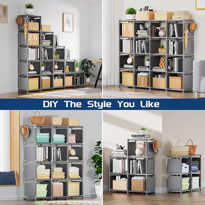 Mavivegue Book Shelf, 16 Cube Storage Organizer, DIY Bookcase, Metal Cube - Image 4