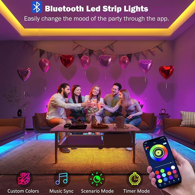 Leeleberd Led Lights for Bedroom 100 ft Music Sync Color Changing RGB Led Strip - Image 2